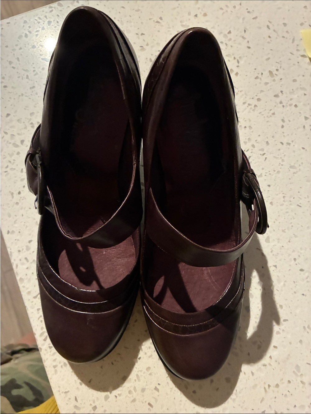 Clarks Burgundy Mary Jane Heels with Buckle Strap